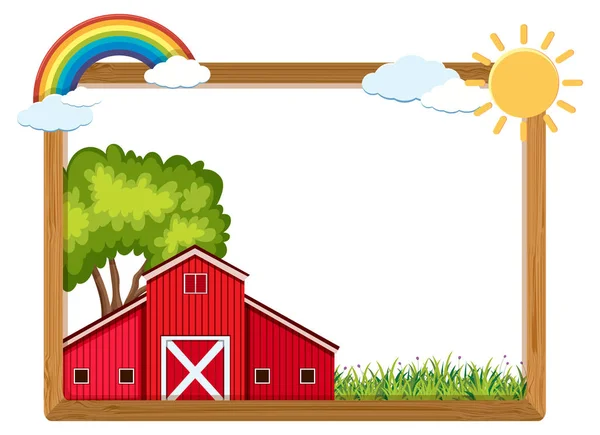 木框架与红色谷仓和彩虹 — 图库矢量图片