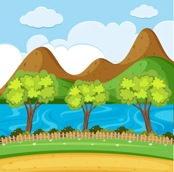 Scène de fond avec rivière et montagne — Image vectorielle