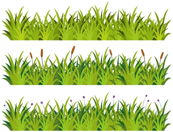 Tres patrones de hierba con flores — Vector de stock