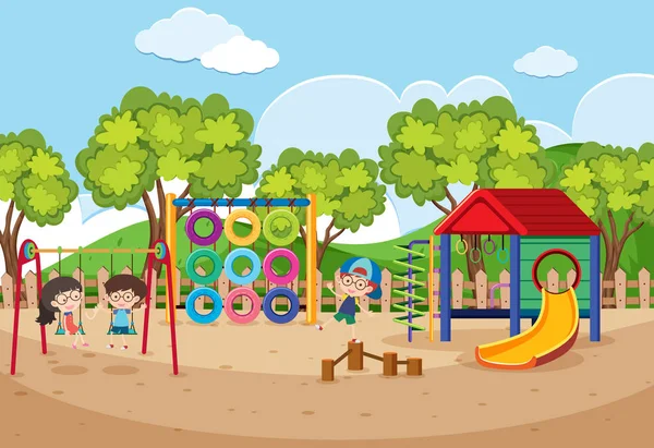 Barn leker på lekplatsen på dagtid — Stock vektor
