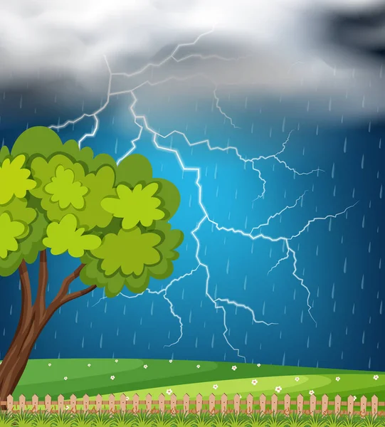 Scène de fond avec tonnerre et tempête de pluie — Image vectorielle