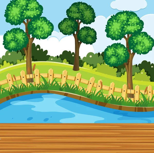 Scena del parco con alberi e fiume — Vettoriale Stock