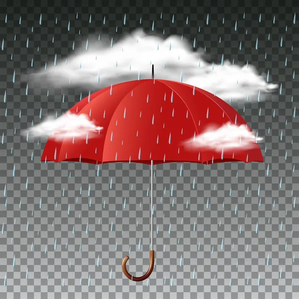 Ombrello rosso sotto la pioggia — Vettoriale Stock