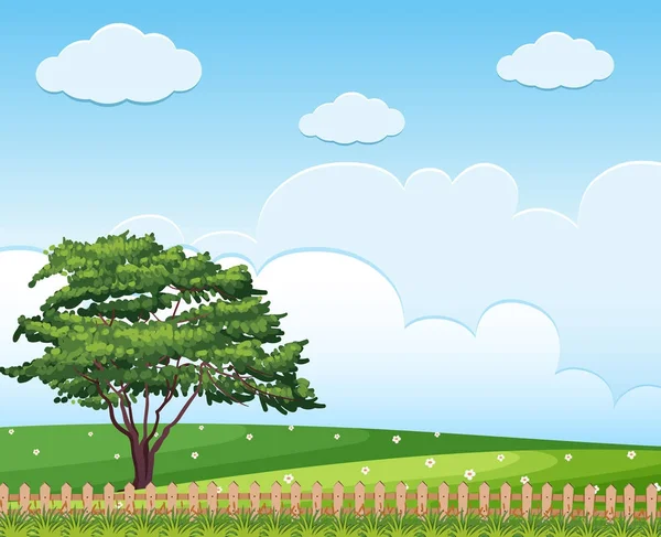 Scena di sfondo con albero nel campo — Vettoriale Stock