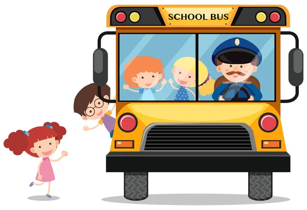 Niños montando en autobús escolar — Vector de stock