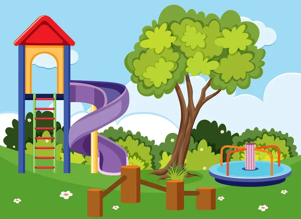 Background scene with slide and roundabout in park — Stock Vector