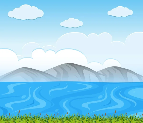 Escena de fondo con lago azul — Vector de stock