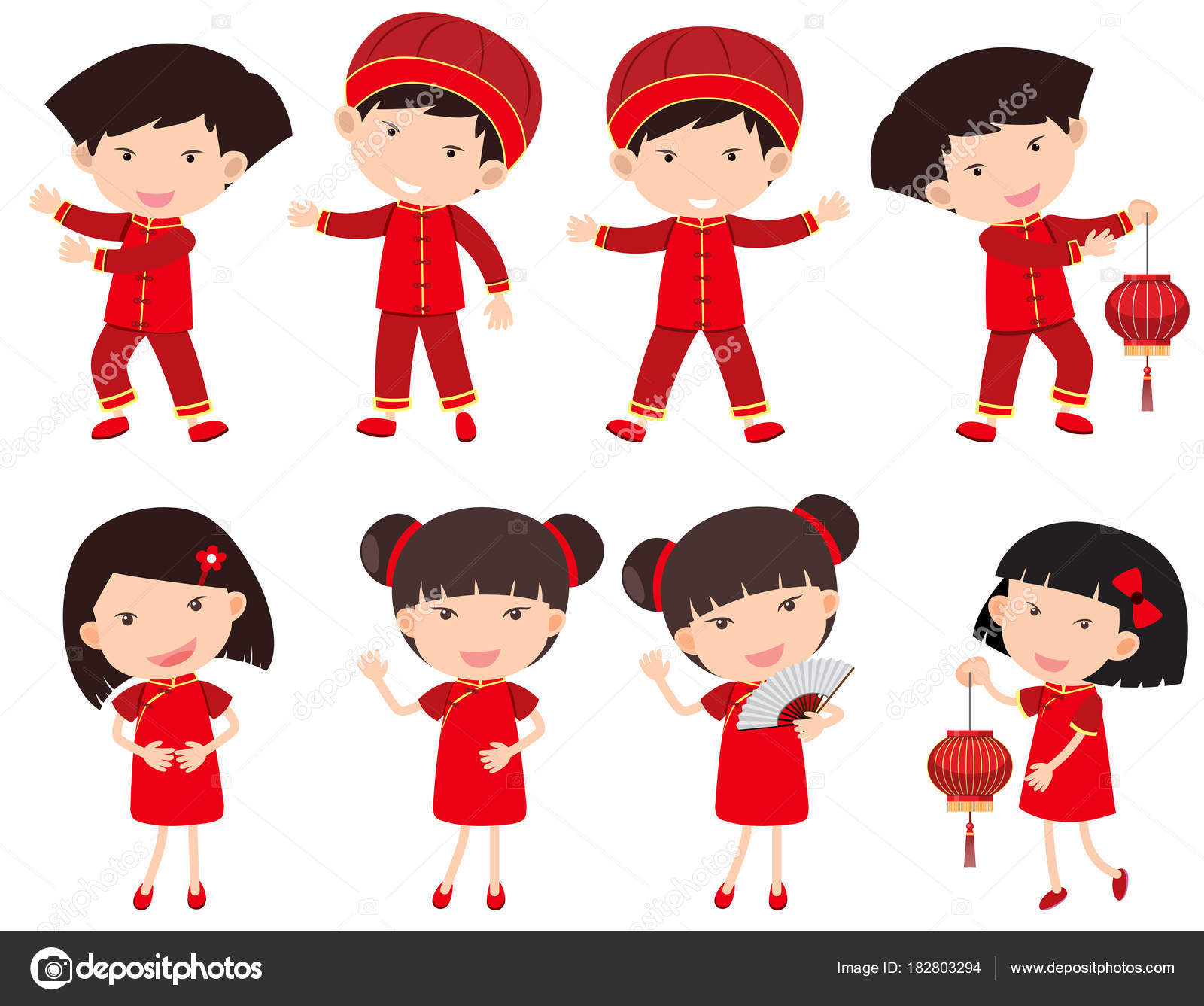 中国の少年たちと赤い服の女の子 ストックベクター C Brgfx