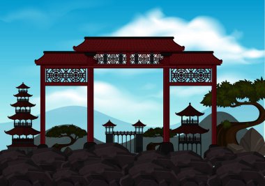 Arka plan sahne buzlu Çin kapı ile