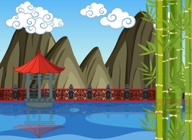 Göl köşk ile Çin Tema arka plan