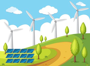 Rüzgar türbinleri ve tepelerde solarcell