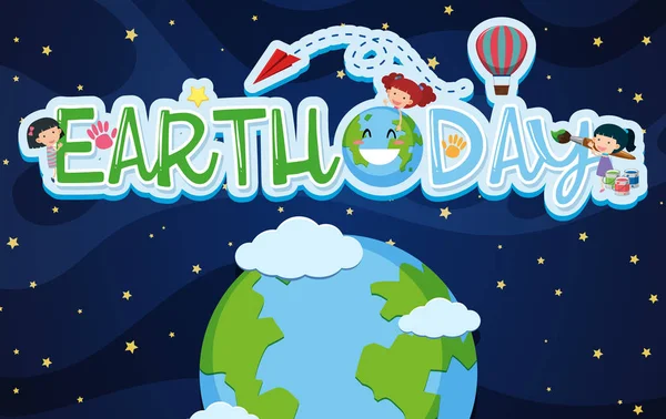 Earthday-Plakatgestaltung mit Kindern und Erde — Stockvektor
