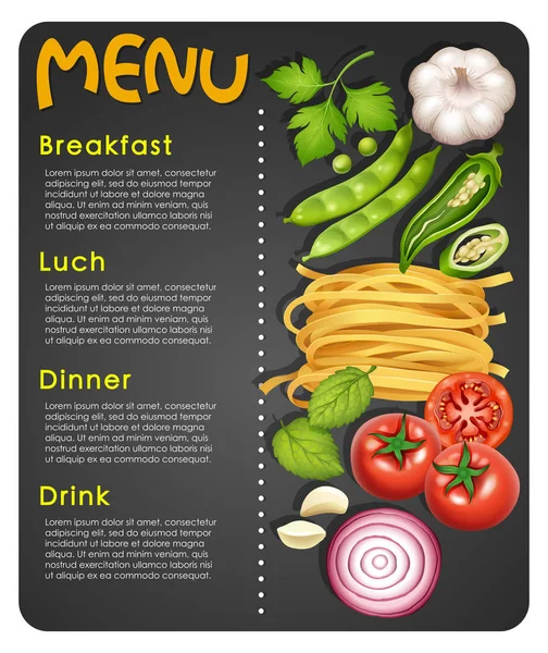 Menu template with ingredients and text — Stock Vector