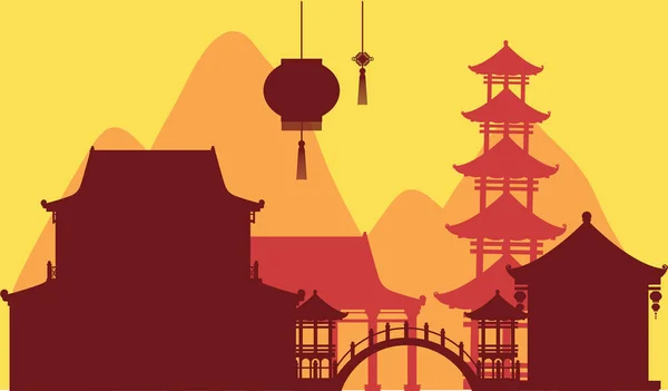 寺庙建筑的中国主题背景 — 图库矢量图片