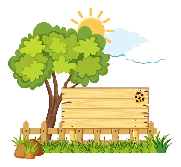 Tablero de madera en jardín — Vector de stock