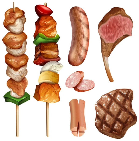 不同类型的烧烤和牛排 — 图库矢量图片