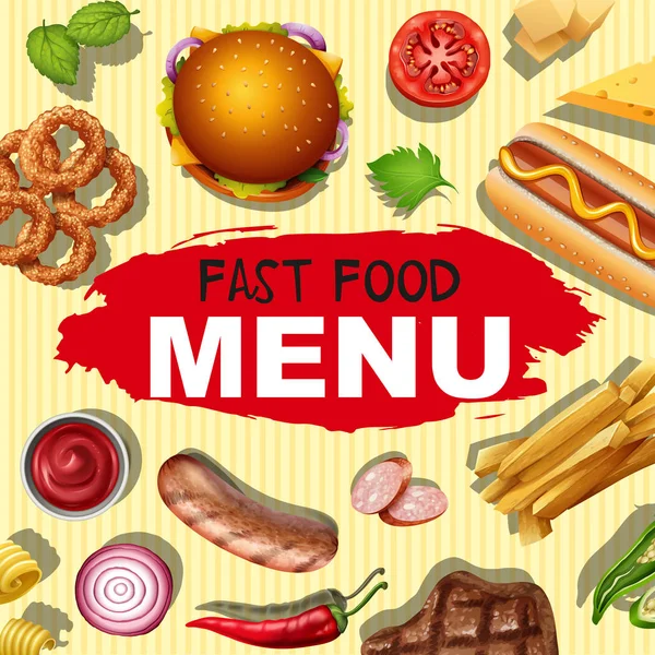 Дизайн фона с различными меню для быстрого питания — стоковый вектор