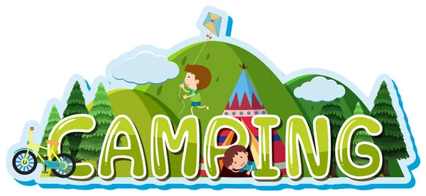 Font design for word camping with kids in tent — Stock Vector