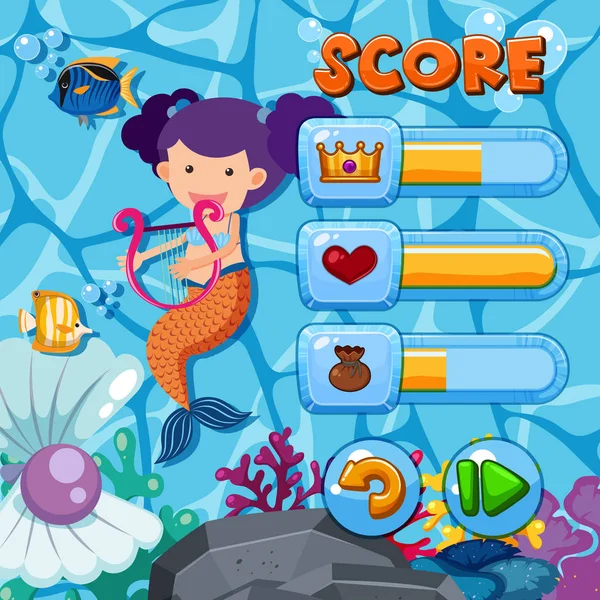 Modèle de jeu avec sirène et poisson en arrière-plan — Image vectorielle