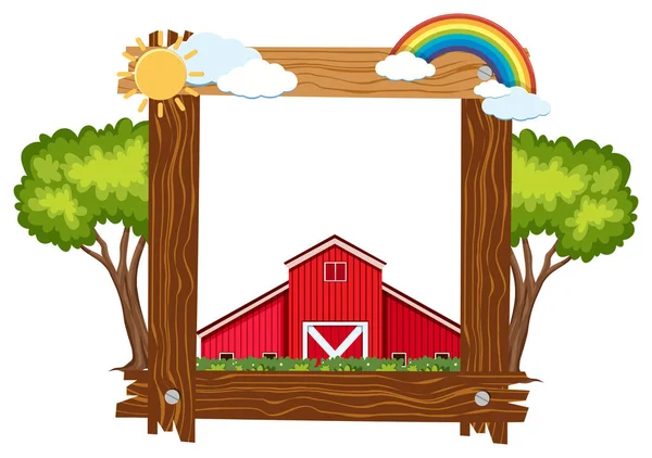 Dřevěný rám šablona s červenou stodolu — Stockový vektor