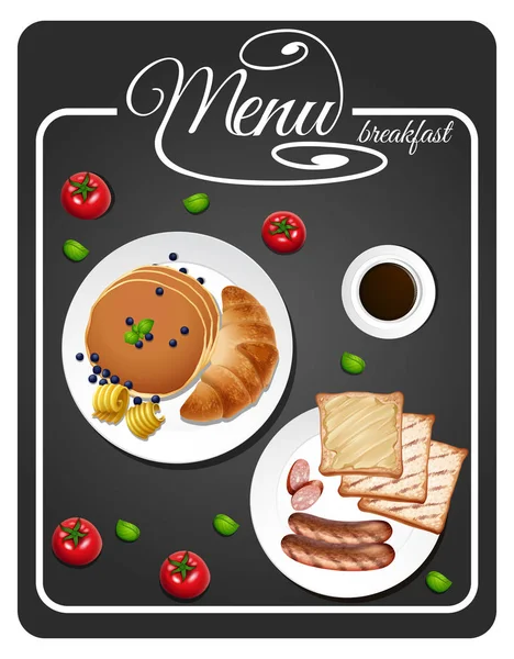 Menu voor het ontbijt met geroosterd en pannenkoek — Stockvector