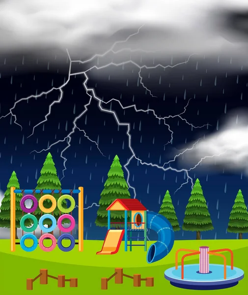 Scène de terrain de jeu pendant la nuit de l'orage — Image vectorielle