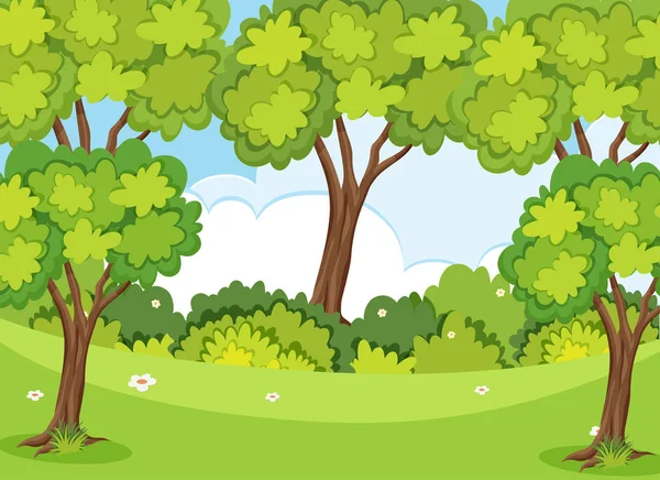 芝生と木の自然シーン — ストックベクタ