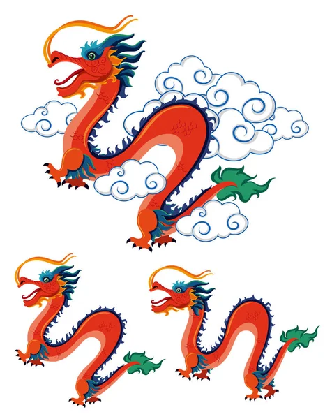 Dragones chinos sobre fondo blanco — Vector de stock