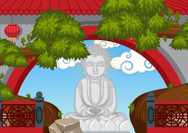 Buddha statue behind the wall — Stock Vector