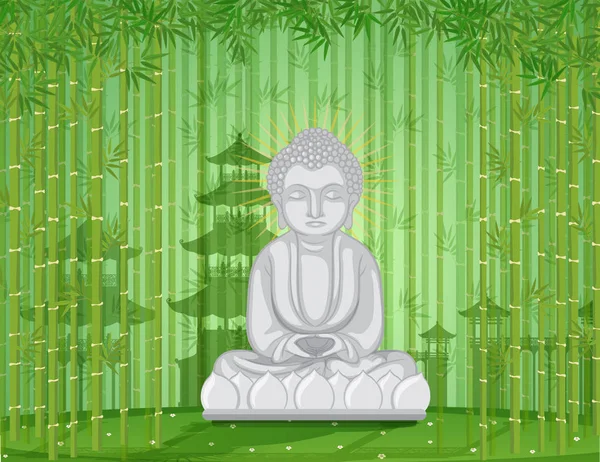 Buddha statue in bamboo forest — Stock Vector