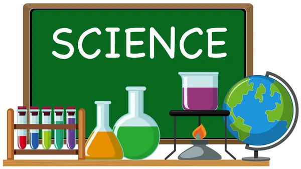 Word science on green board and science equipments — Stock Vector