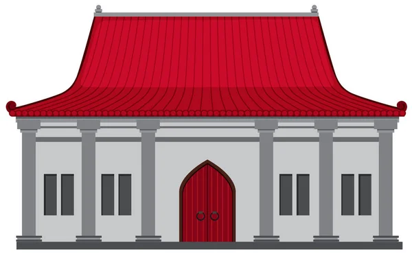 Edificio chino con techo rojo — Vector de stock