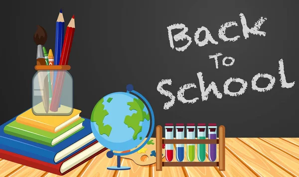 Geri okul poster tasarımı için sınıfta nesnelerle