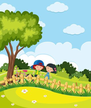 Erkek ve kız oynama ile Park sahne