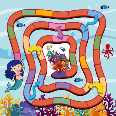 Deniz kızı ve hazine ile bulmaca oyun şablonu