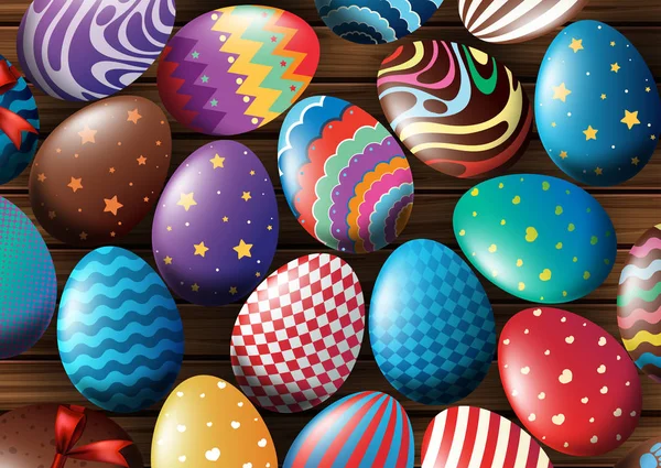 Design di sfondo con uova decorate — Vettoriale Stock