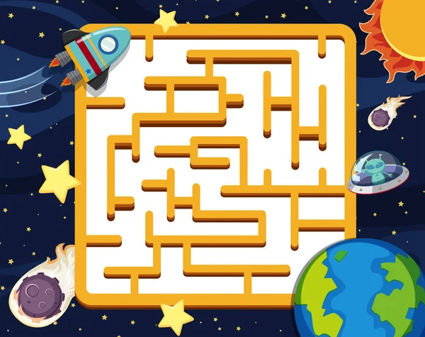 Puzzle-Spiel Vorlage mit Weltraum-Hintergrund — Stockvektor