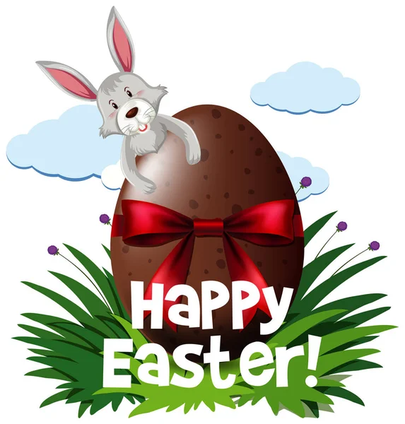 Šedý králíček a hnědé vajíčko na Velikonoce — Stockový vektor