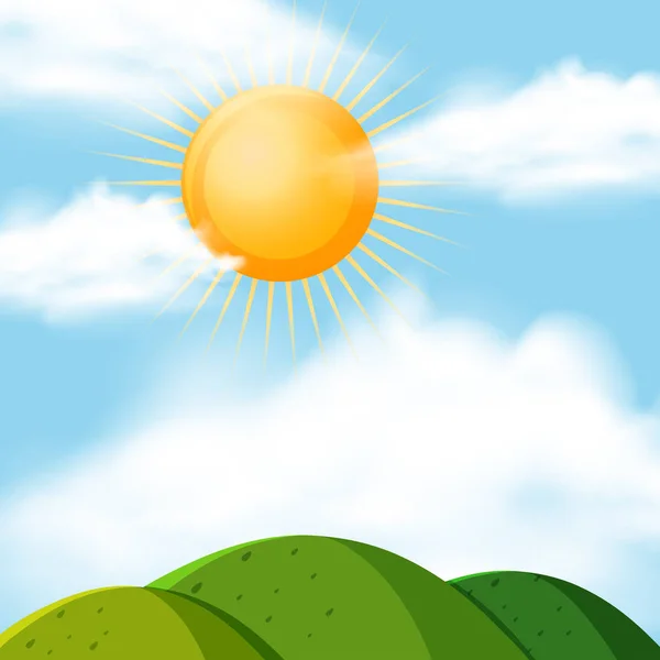 Background scene with sun over the hills — Stock Vector