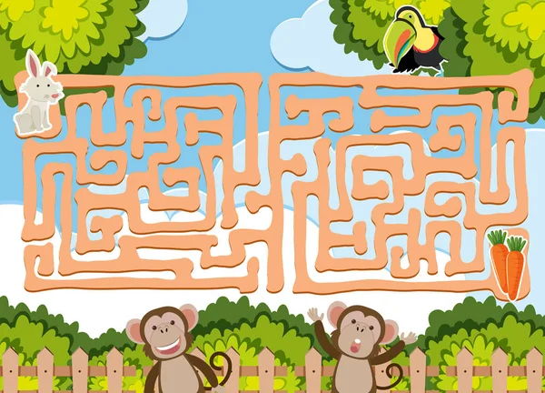 Labyrinth-Spielvorlage mit wilden Tieren — Stockvektor