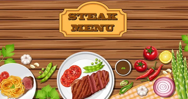 Menu szablon z steki na desce — Wektor stockowy