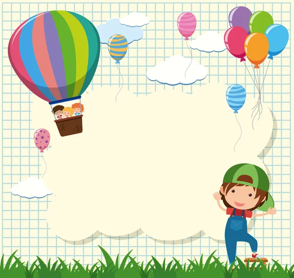 Шаблон границы с детьми на воздушном шаре — стоковый вектор