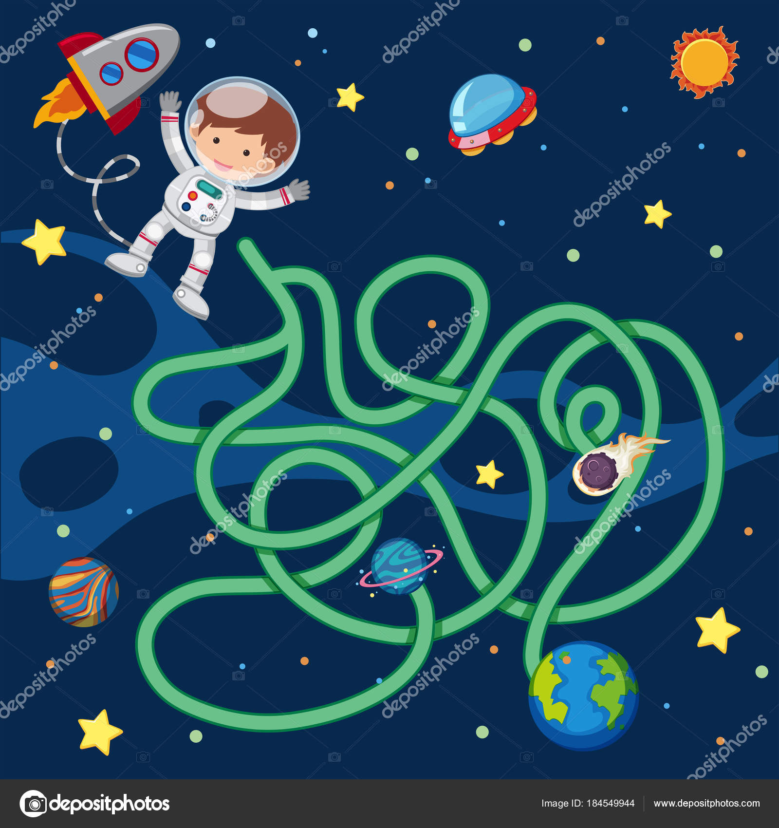puzzle game template with astronaut flying in space stock vector