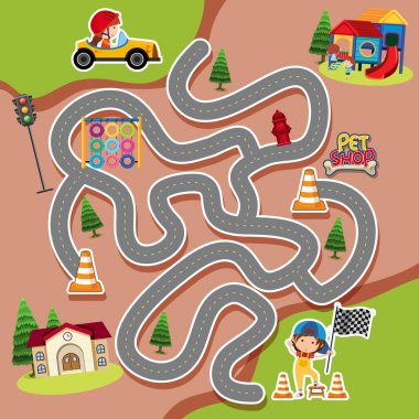 Labirent oyun şablon çocuk araba yarış ile