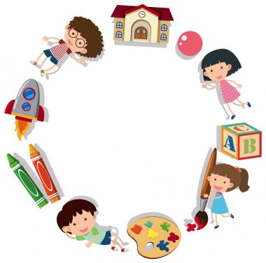 Sınır şablon çocuk ve okul malzemeleri