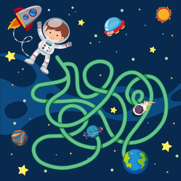Plantilla de juego de rompecabezas con astronauta volando en el espacio — Vector de stock
