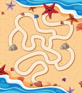 Sahilde deniz yıldızı ile bulmaca oyun şablonu