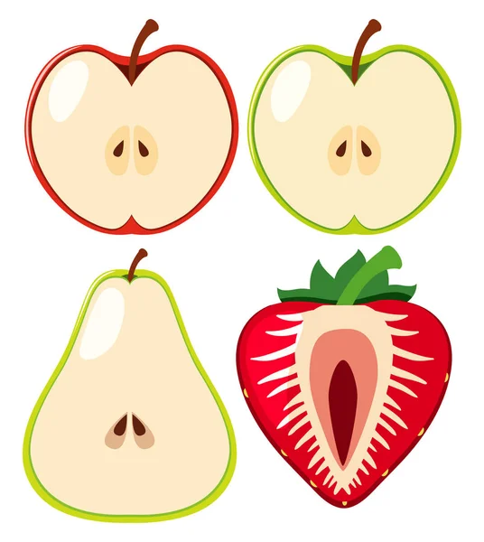 Μήλα και φράουλας, κομμένα στη μέση — Διανυσματικό Αρχείο