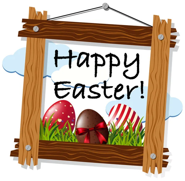 Veselé Velikonoce s vejci v dřevěném rámu — Stockový vektor
