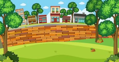 Binalar ve brickwall ile arka plan manzara